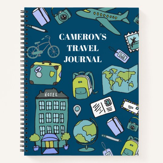 Cute Blue en Green Personalized Travel Journal Notitieboek (Voorkant)
