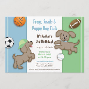 Cute Blue en Green Sporty Puppy Invitation Kaart