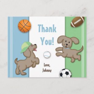 Cute Blue en Green Sporty Puppy Note Card Bedankkaart
