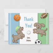Cute Blue en Green Sporty Puppy Note Card Bedankkaart (Voorkant)