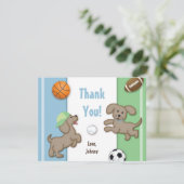 Cute Blue en Green Sporty Puppy Note Card Bedankkaart (Staand voorkant)