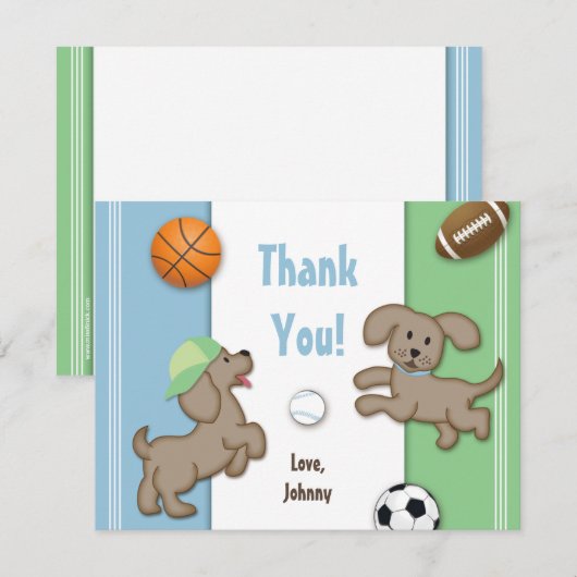 Cute Blue en Green Sporty Puppy Note Card Bedankkaart (Voorkant / Achterkant)