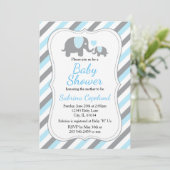 Cute Blue en Grey Stripe Elephant Baby shower Kaart (Staand voorkant)