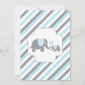 Cute Blue en Grey Stripe Elephant Baby shower Kaart (Achterkant)
