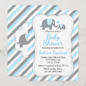 Cute Blue en Grey Stripe Elephant Baby shower Kaart (Voorkant / Achterkant)