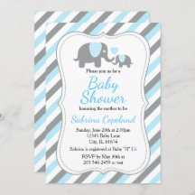 Cute Blue en Grey Stripe Elephant Baby shower