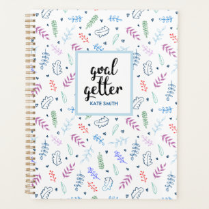 Cute Blue en Leaves Pattern met Hearts Planner
