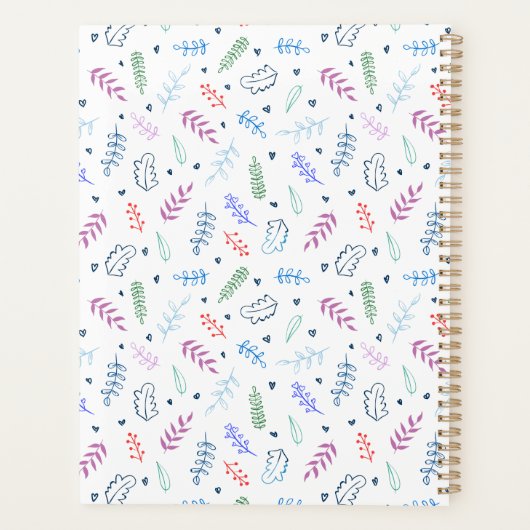 Cute Blue en Leaves Pattern met Hearts Planner (Achterkant)