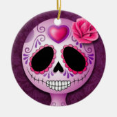 Cute Blue en Paarse Sugar Skull Keramisch Ornament (Voorkant)