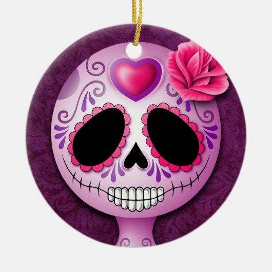 Cute Blue en Paarse Sugar Skull Keramisch Ornament (Voorkant)