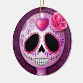 Cute Blue en Paarse Sugar Skull Keramisch Ornament (Links)