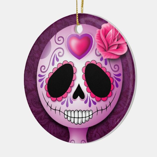 Cute Blue en Paarse Sugar Skull Keramisch Ornament (Links)
