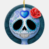 Cute Blue en Paarse Sugar Skull Keramisch Ornament (Achterkant)