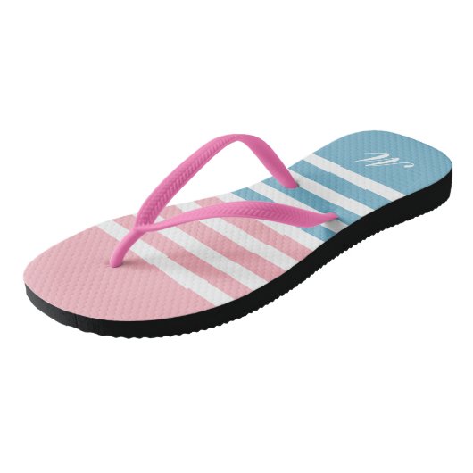 Cute Blue en Pink Stripes Pattern Teenslippers (Schuin)