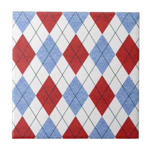 Cute Blue en Red Argyle Fabric Pattern Tegeltje