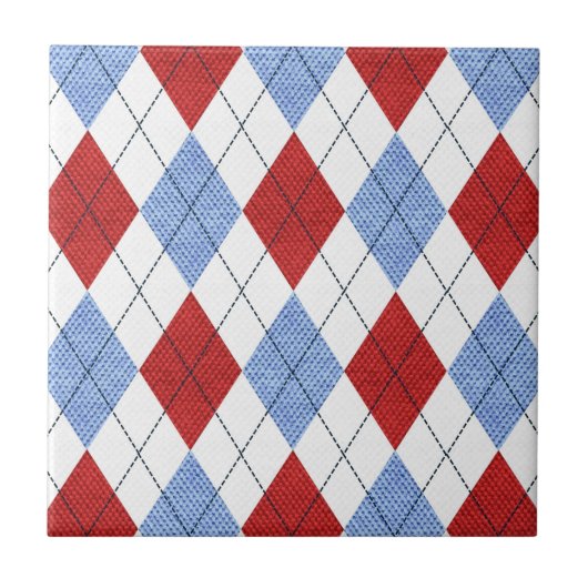 Cute Blue en Red Argyle Fabric Pattern Tegeltje (Voorkant)