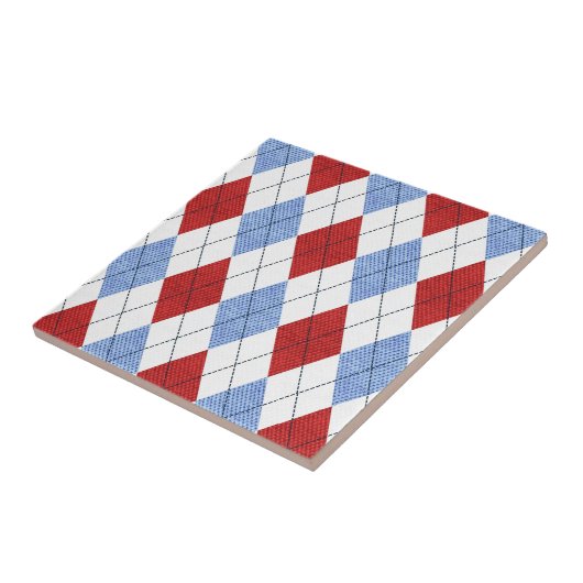 Cute Blue en Red Argyle Fabric Pattern Tegeltje (Zijkant)