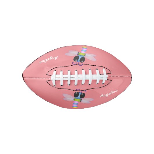 Cute blue en roze dragonfly cartoon illustratie american football (Voorkant)