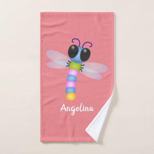 Cute blue en roze dragonfly cartoon illustratie bad handdoek (Handdoek)