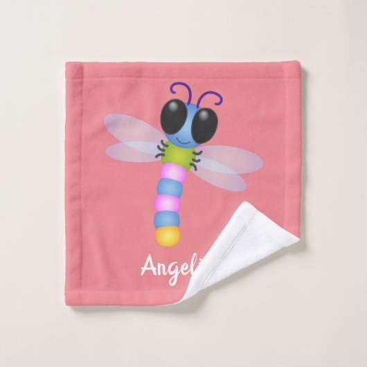Cute blue en roze dragonfly cartoon illustratie bad handdoek (Wasdoekje)