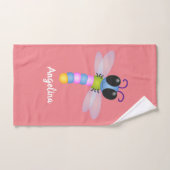 Cute blue en roze dragonfly cartoon illustratie bad handdoek (Handdoek)
