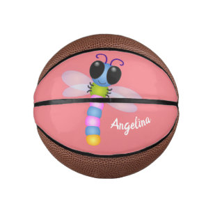 Cute blue en roze dragonfly cartoon illustratie basketbal