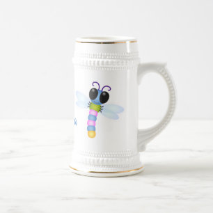 Cute blue en roze dragonfly cartoon illustratie bierpul