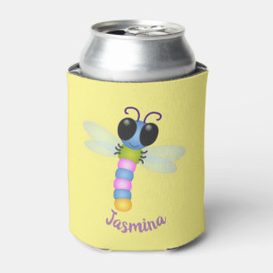 Cute blue en roze dragonfly cartoon illustratie blikjeskoeler