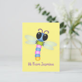 Cute blue en roze dragonfly cartoon illustratie briefkaart (Staand voorkant)