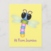 Cute blue en roze dragonfly cartoon illustratie briefkaart (Voorkant)