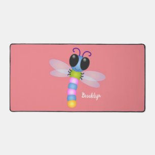 Cute blue en roze dragonfly cartoon illustratie bureaumat