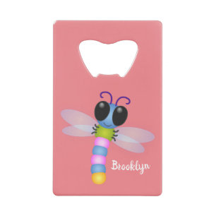 Cute blue en roze dragonfly cartoon illustratie creditkaart flessenopener