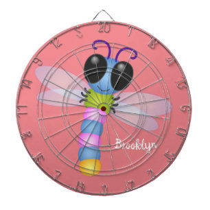 Cute blue en roze dragonfly cartoon illustratie dartbord