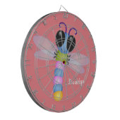 Cute blue en roze dragonfly cartoon illustratie dartbord (Voorkant Links)