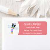 Cute blue en roze dragonfly cartoon illustratie etiket (Insitu)