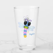 Cute blue en roze dragonfly cartoon illustratie glas (Voorkant)