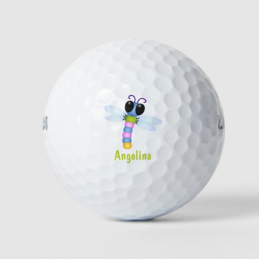 Cute blue en roze dragonfly cartoon illustratie golfballen (Voorkant)