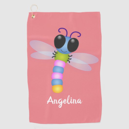 Cute blue en roze dragonfly cartoon illustratie golfhanddoek (Voorkant)