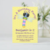 Cute blue en roze dragonfly cartoon illustratie kaart (Staand voorkant)