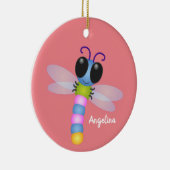 Cute blue en roze dragonfly cartoon illustratie keramisch ornament (Rechts)
