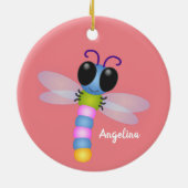 Cute blue en roze dragonfly cartoon illustratie keramisch ornament (Achterkant)