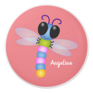 Cute blue en roze dragonfly cartoon illustratie keramische knop