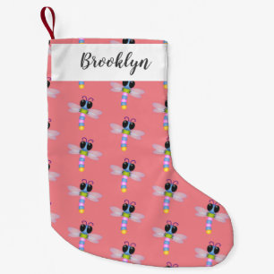 Cute blue en roze dragonfly cartoon illustratie kleine kerstsok