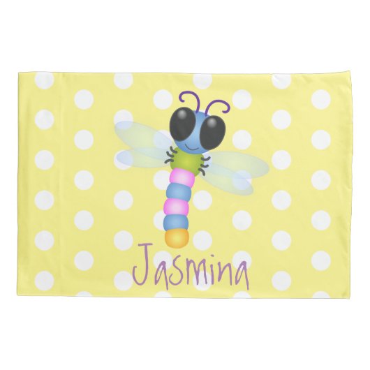 Cute blue en roze dragonfly cartoon illustratie kussensloop (Achterkant)
