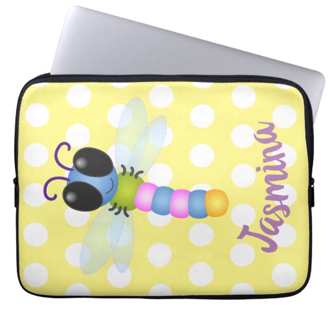 Cute blue en roze dragonfly cartoon illustratie laptop sleeve (Voorkant)