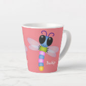 Cute blue en roze dragonfly cartoon illustratie latte mok (Rechterhoek)