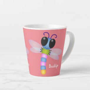 Cute blue en roze dragonfly cartoon illustratie latte mok
