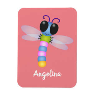 Cute blue en roze dragonfly cartoon illustratie magneet