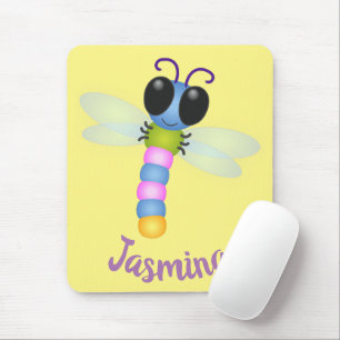 Cute blue en roze dragonfly cartoon illustratie muismat