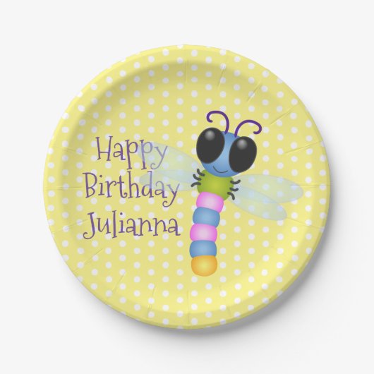 Cute blue en roze dragonfly cartoon illustratie papieren bordje (Voorkant)